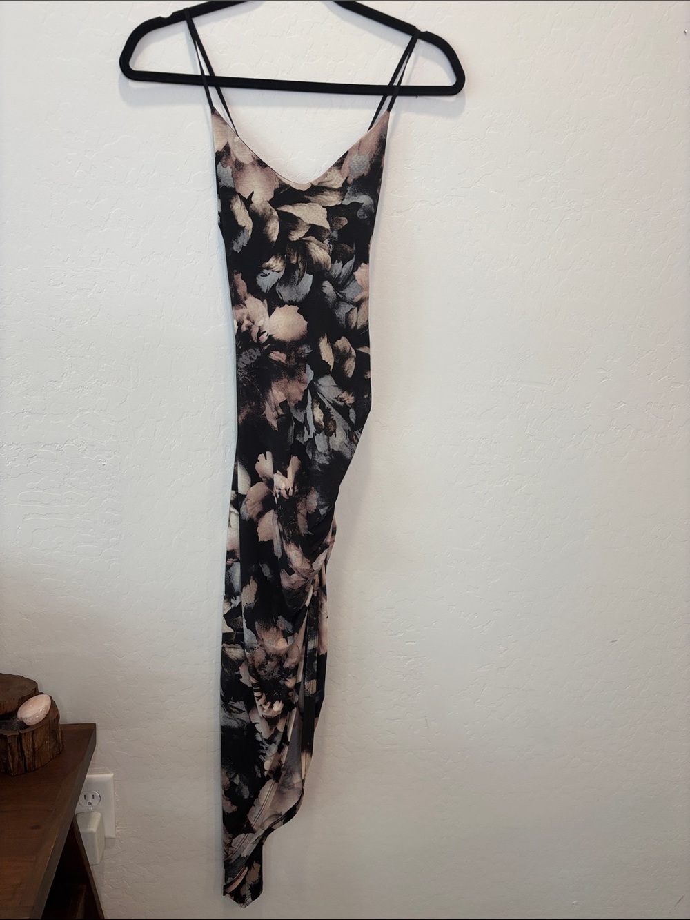 Fashion Nova Black Slip Dress with Blush Floral Print